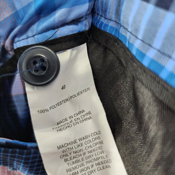 Mens PGA Tour Flat Front Golf Chino Shorts Blue Pink Plaid 100% Polyester 40 - Picture 4 of 12